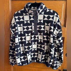 The Great x Eddie Bauer Women's Fleece 1/4 Zip Sweater, Size M, Navy and White